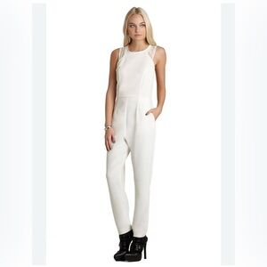 BCBG Lace Shoulder Jumpsuit Ivory Size 2 NWT Elegant Sleeveless